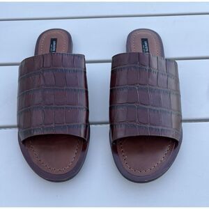 Lafayette 148 New York Brown Croc-Embossed Sandals